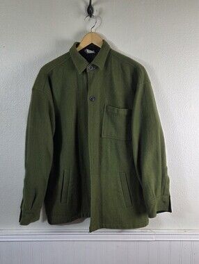Vintage Anchor Blue Workwear Chore Jacket Green Wool Blend Shacket Men's L